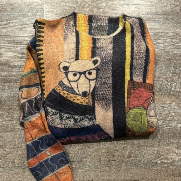 Yesno knitting bears in sweaters graphic printed wool blend sweater size XL - Picture 2 of 10